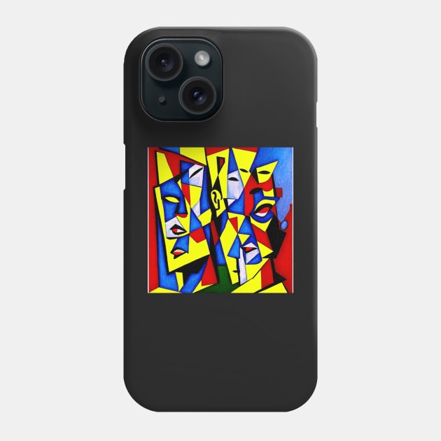 featured on deviantart, cubism, defined facial features, three heads, complementary colourhree colors, parallelism, close-up print of fractured, drawings Phone Case by Psychedeers