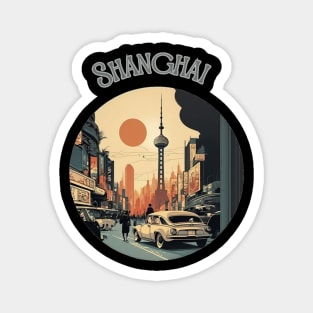 Shanghai China Travel city scape - travel stickers Magnet