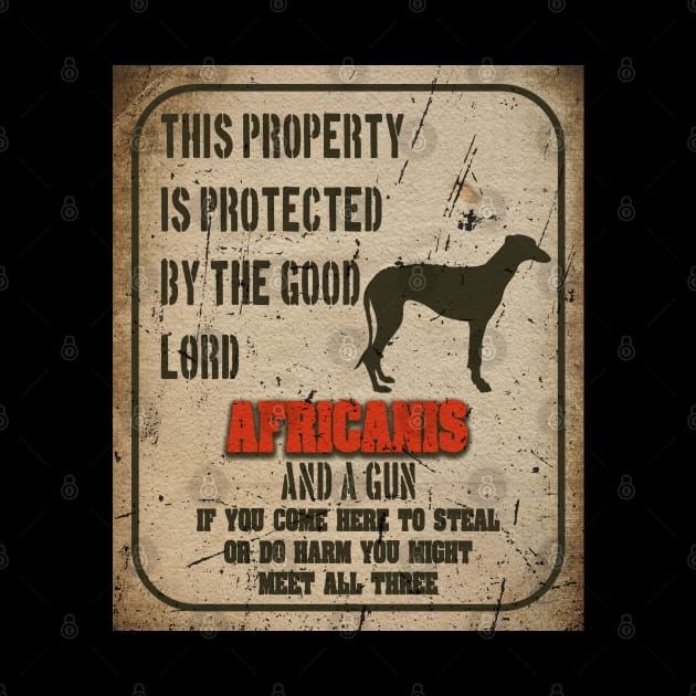 Africanis Silhouette Vintage Humorous Guard Dog Warning Sign by Sniffist Gang