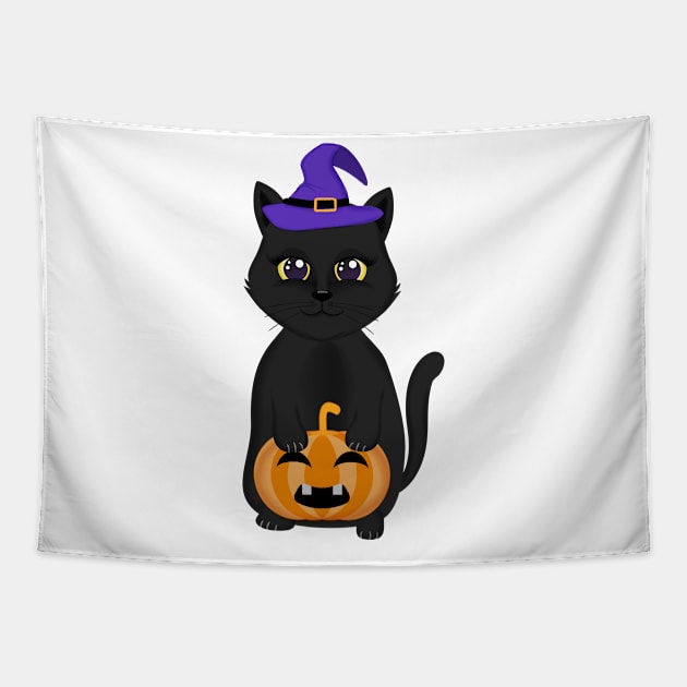 cute black cat and pumpkin halloween Tapestry by sharukhdesign