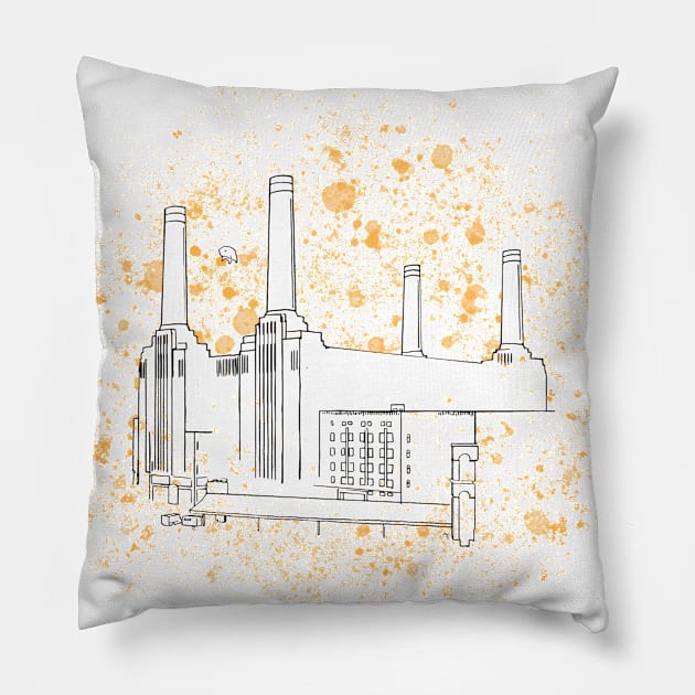 Pink Floyd Animals Paint Splatter Black on White Pillow by Irla