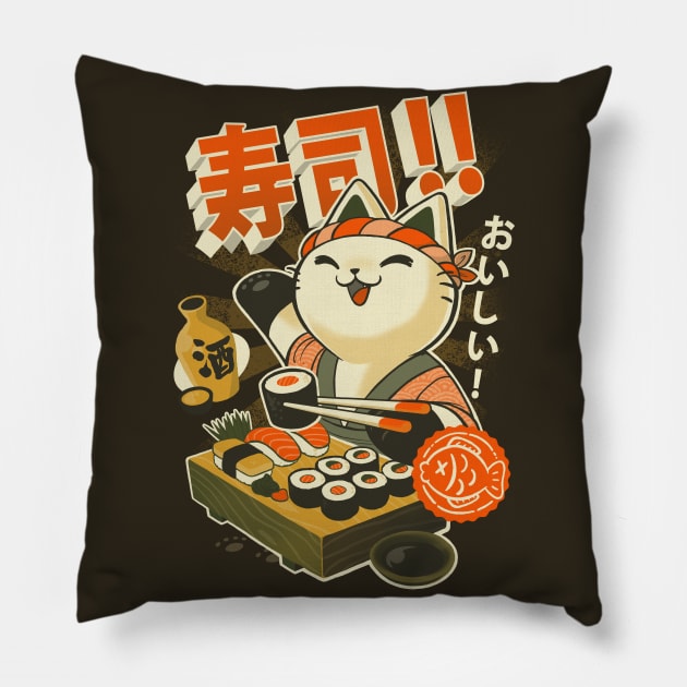 Sushi Chef - Cute Kitchen Kitty - Japanese Restaurant Pillow by BlancaVidal