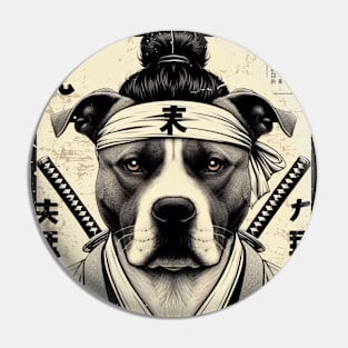 Pitbull Dog with Kimono and Katana - Japanese Culture Pin