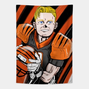 the joe burrow, bengal of cincinatti in cartoon anime style Tapestry