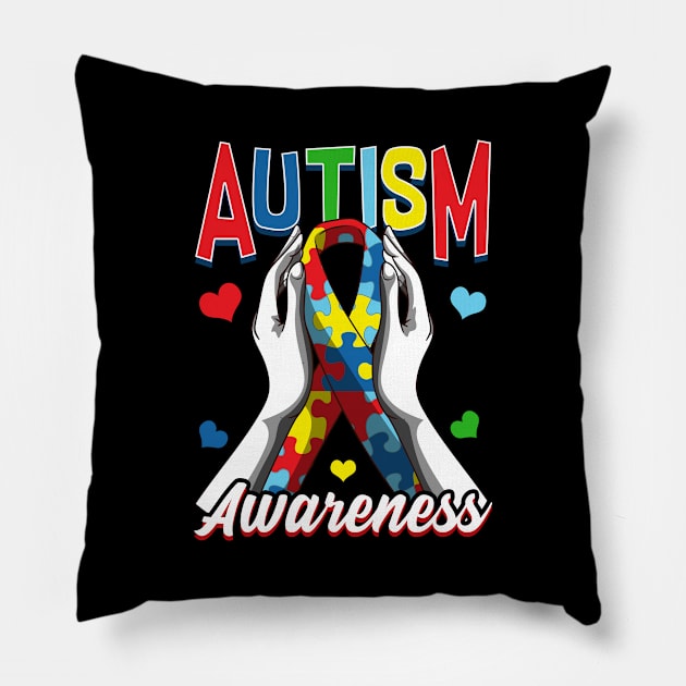 Colorful Autism Awareness Day Puzzle Ribbon Pillow by theperfectpresents