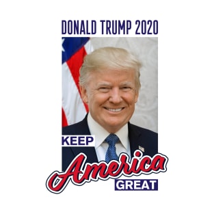 Keep America Great - Donald Trump 2020 Portrait and US Flag T-Shirt