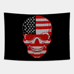 Skull America Glitch Tapestry