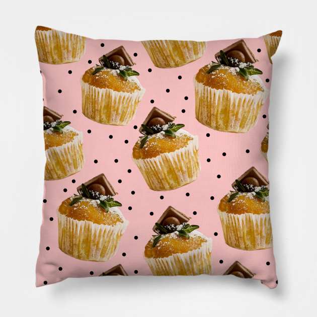 Vegan Vanilla Girly Cupcakes Pattern Pillow by ArtMorfic