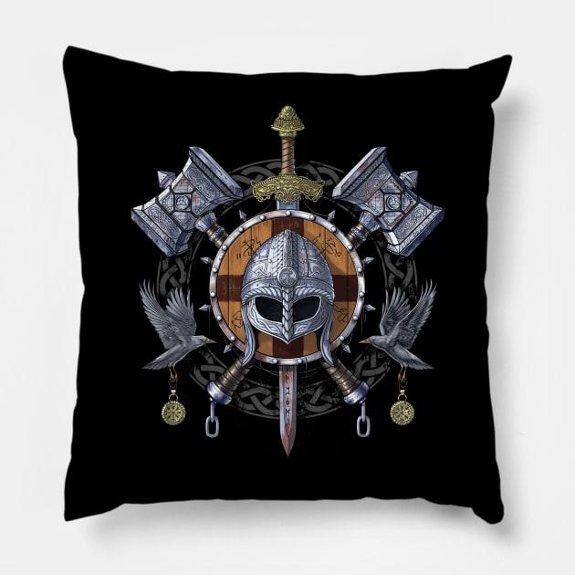 Nordic Viking Warrior Armory Pillow by underheaven