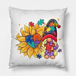 Puzzle Gnome Autism Awareness Gift for Birthday, Mother's Day, Thanksgiving, Christmas Pillow