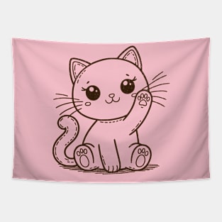 Cute Cat Lineart Retro Design for Kitten Lovers Tapestry