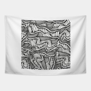 Black and White Zentangle Wavy Doodle Design Tapestry