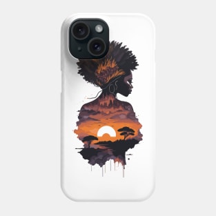 Watercolor black woman in African sunset Phone Case