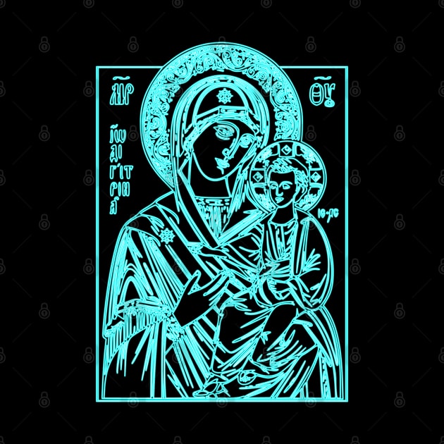 Icon of Virgin Mary and Jesus Christ (blue neon) by la chataigne qui vole ⭐⭐⭐⭐⭐