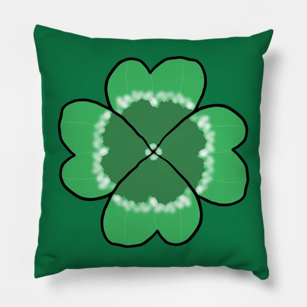 Four leafed clover. A pretty, beautiful, cute four leafed clover drawing, lucky design. Pillow by Blue Heart Design