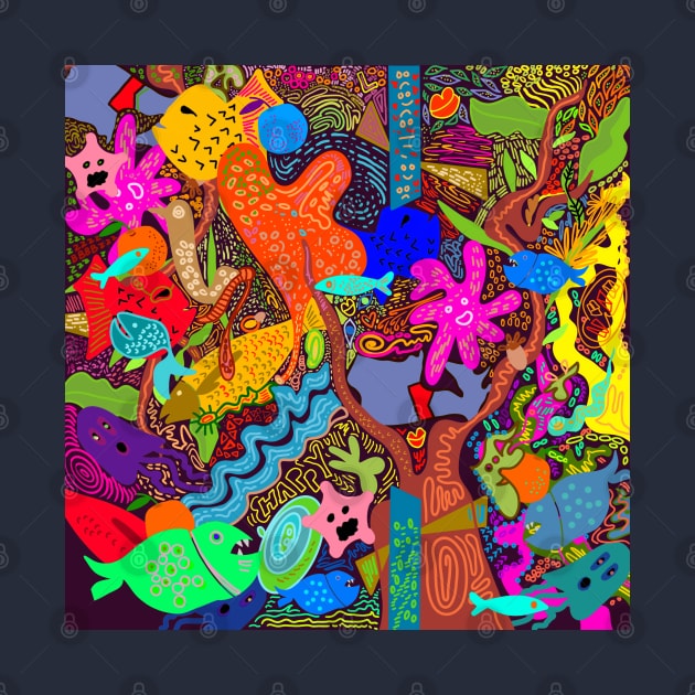 Colorful Fish pond interconnected puzzle design by jen28