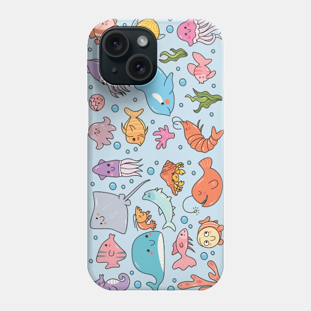 Cute Ocean Life Doodles Phone Case by SLAG_Creative