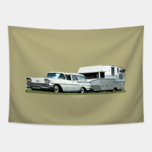 1958 Chevy Brookwood Wagon pulling a Shasta Camper Tapestry