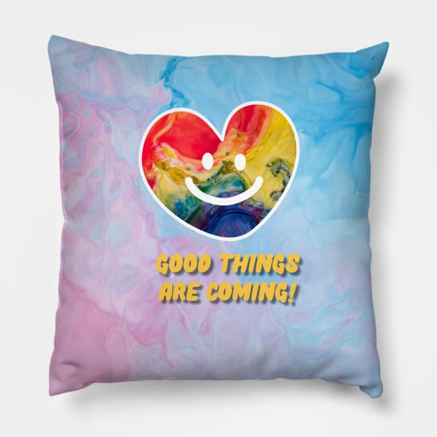 Smiling heart face, good things are coming Pillow by zzzozzo