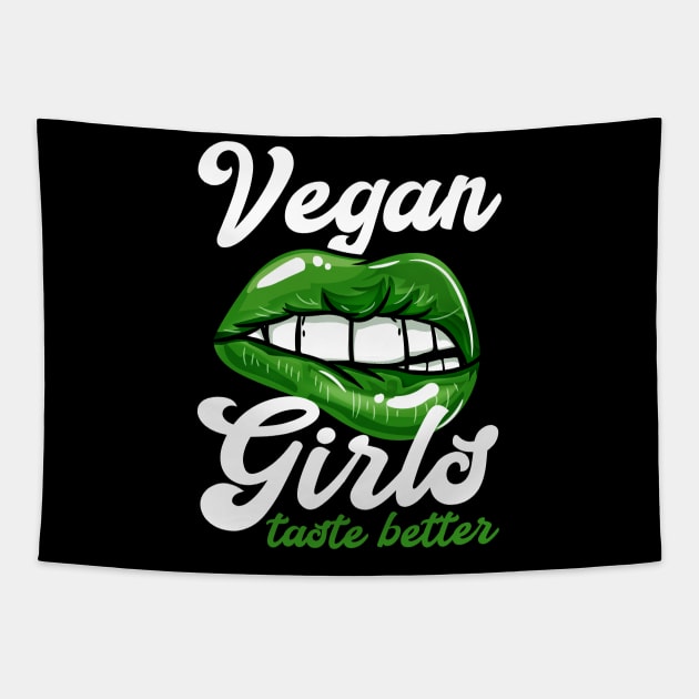 Vegan Girls Taste Better I Vegetarian Plant Lips design Tapestry by biNutz