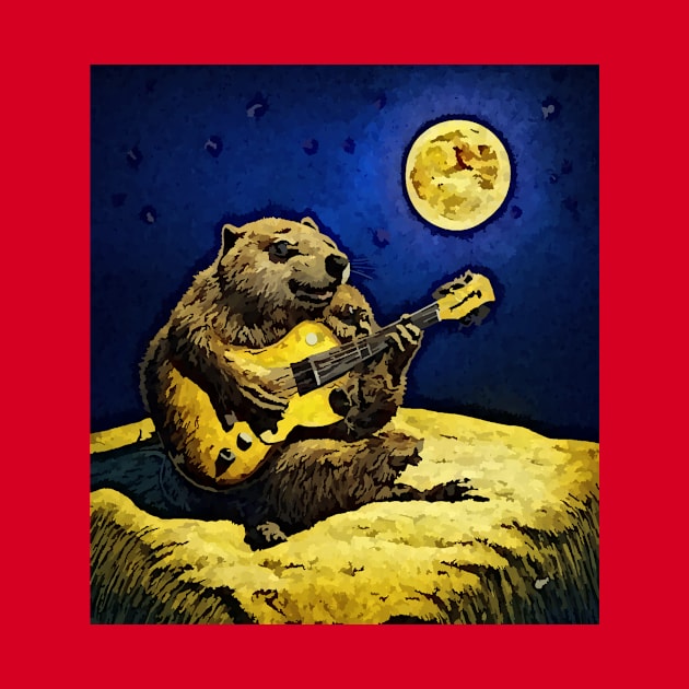 watercolor yellow groundhog playing guitar by Catbrat