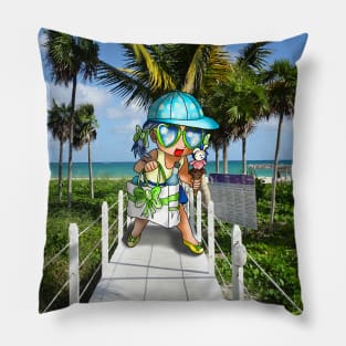 cute girl on a cuban beach Pillow