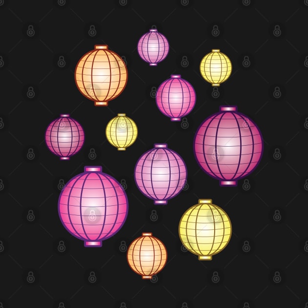 Lanterns | Mid Autumn Festival | Pink Orange Yellow | Black by Wintre2