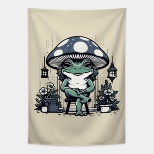 Solitary Frog Embraces the Gentle Rainfall Tapestry