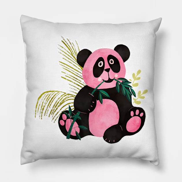 Pink Panda Eating Bamboo Pillow by Bridgett3602