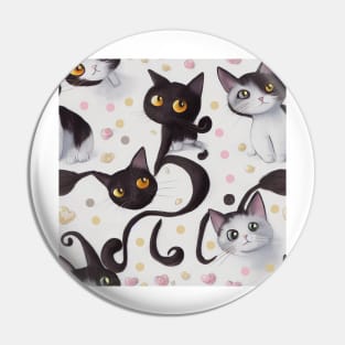 Black and White Cats with Yellow and Green Eyes Pin