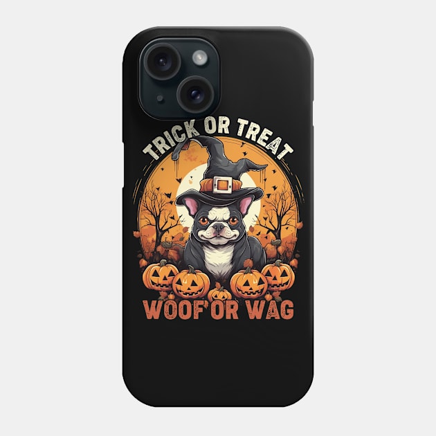 Trick or Treat Woof or Wag Funny Dog Halloween Phone Case by Rosemat