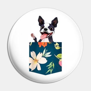 Boston Terrier In Floral Pocket Pin