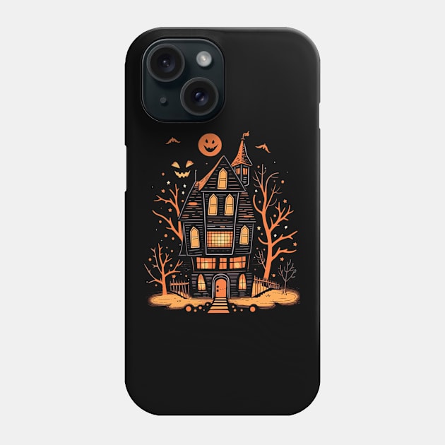 Haunted House Halloween T-Shirt, Spooky Mansion Tee, Horror, Eerie Estate Crewneck, Creepy Dwelling Top, Unisex Shirt Phone Case by Indigo Lake