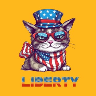 Liberty Cat, Patriotic 4th of July Design T-Shirt