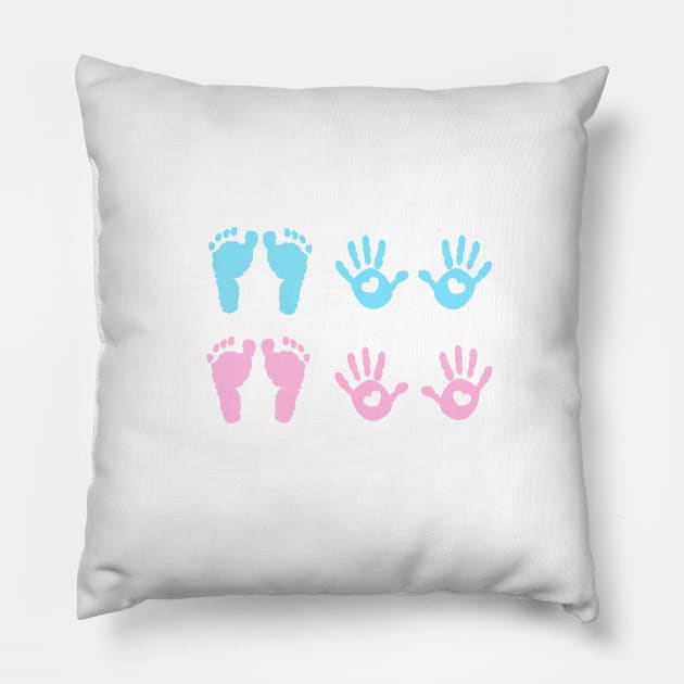 Baby girl and baby boy handprint and footprint Pillow by GULSENGUNEL