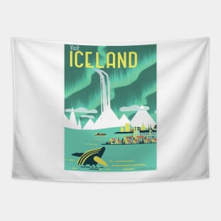 Vintage Visit Iceland Travel Art Tapestry