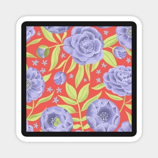 Purple peonies on orange Magnet