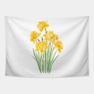 golden daffodils flowers with leaf watercolor Tapestry