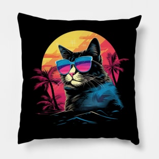 Retro Wave Japanese Bobtail Cat Shirt Pillow