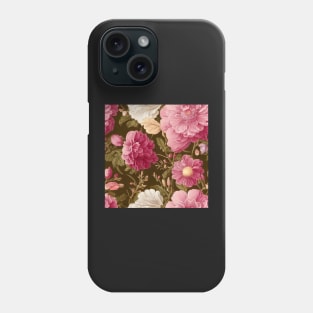 Vintage Floral Light Pink and White Flowers on Olive Green Phone Case