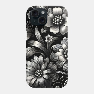 Silver Floral Illustration Phone Case