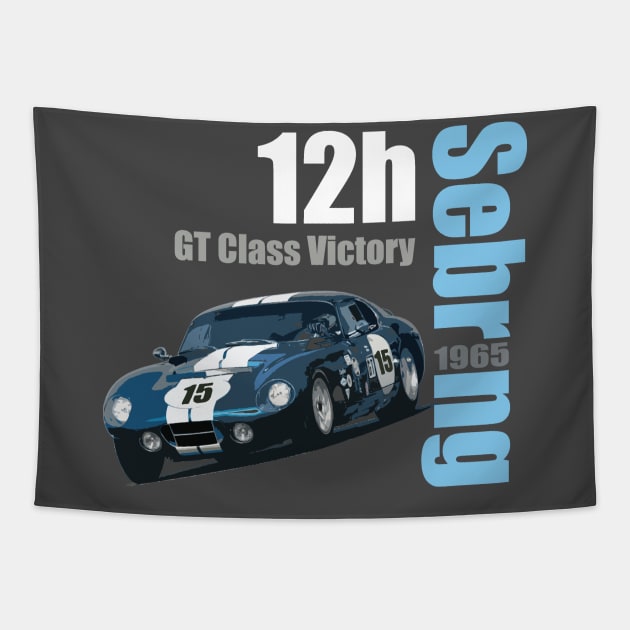 Retro Race Cobra 12 Hours of Sebring 1965 T-Shirt Design Tapestry by funkymonkeytees