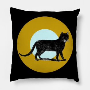 Halloween Black Cat, Signs and Symbols - Ochre and Pale Blue Pillow