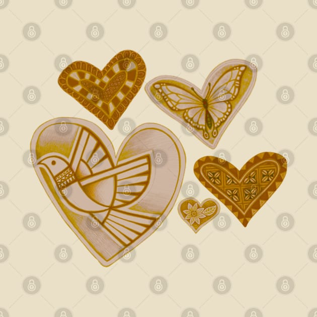 Love makes hearts take flight - gold by AprilAppleArt