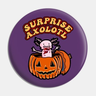 Retro Surprise! It’s Baby Axolotl Pumpkin Happy Halloween Axolotl Pet in Halloween Costume Pin