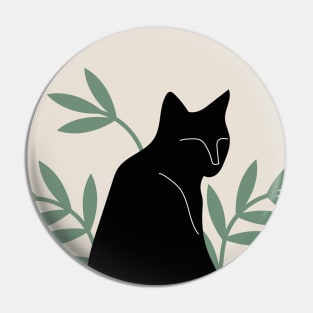 Вoho minimalist black cat with plants and sun Pin