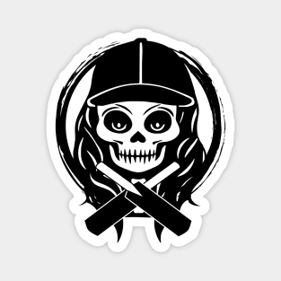 Female Cricketer Skull and Cricket Bats Black Logo Magnet