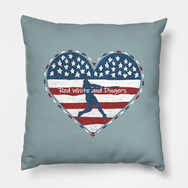 Primitive Baseball Mom Red White and Dingers Country Heart Pillow by TeeCreations