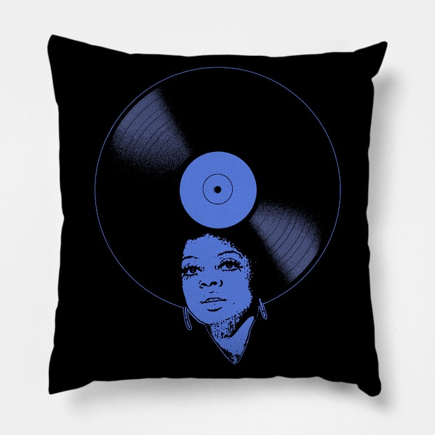 Afrovinyl (Kinda Blue) Pillow by bronzarino