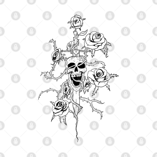 Skull and roses - Lines by An_dre 2B